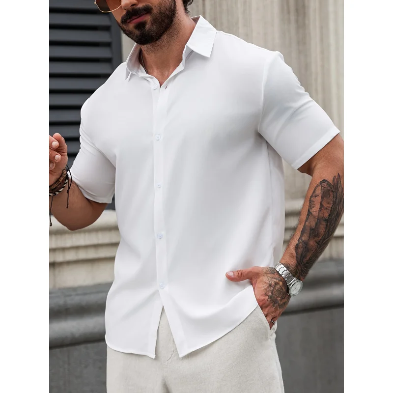 Summer Men's Shirt Muscle Men Short Sleeve Shirt Inner Layer American Style Shirt Street Casual Shirt
