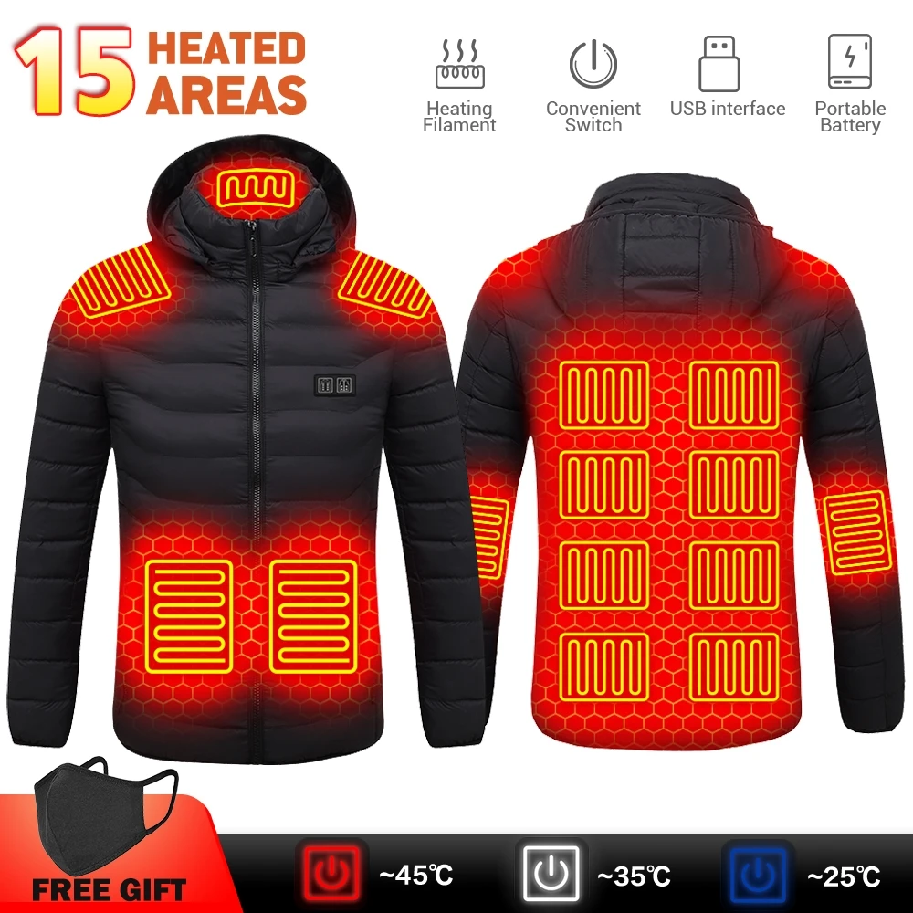 

Men's Heating Jacket 2-21 Areas Heated Jacket USB Electric Heated Coat Self Heating Vest Women Thermal Jacket Warm Winter Coat