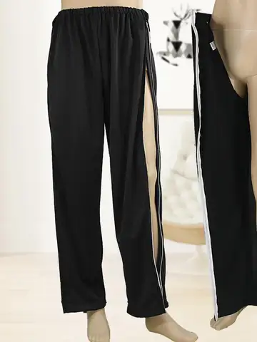 Women Men Two-Way Side Zipper Nursing Pants Unisex Elastic Waistband Easy on/off Tear Away Long Pants for Elderly Patient