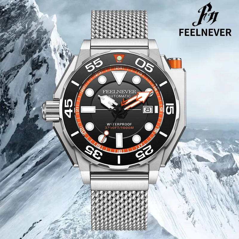 FeelNever Top Brand Luxury Casual Sport Men\'s Watches Automatic 316L Stainless Steel Dive Waterproof Clocks Mechanical Man Watch