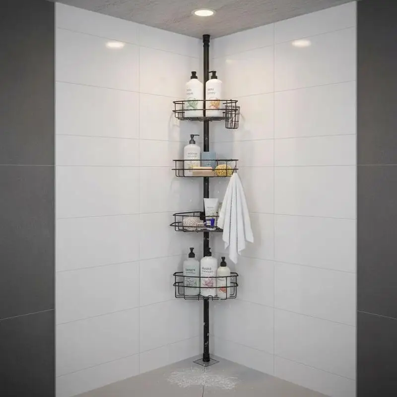 

Free Shipping-Shower Storage Organizer Tension Rod 56" to 114" High For Bathroom Washroom Bathtub Multi-Functional Heavy Duty Tr