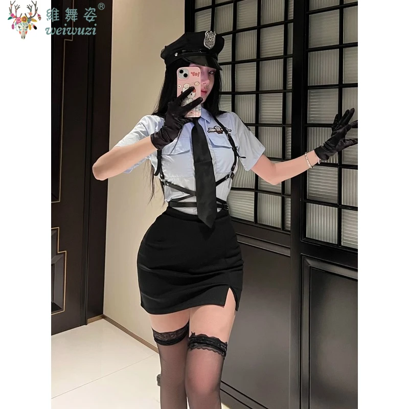 

Sexy Nighttime Female Police Role Playing Uniform Set Pure Desire Instructor Flight Attendant Dress American Queen OL Jumpsuit