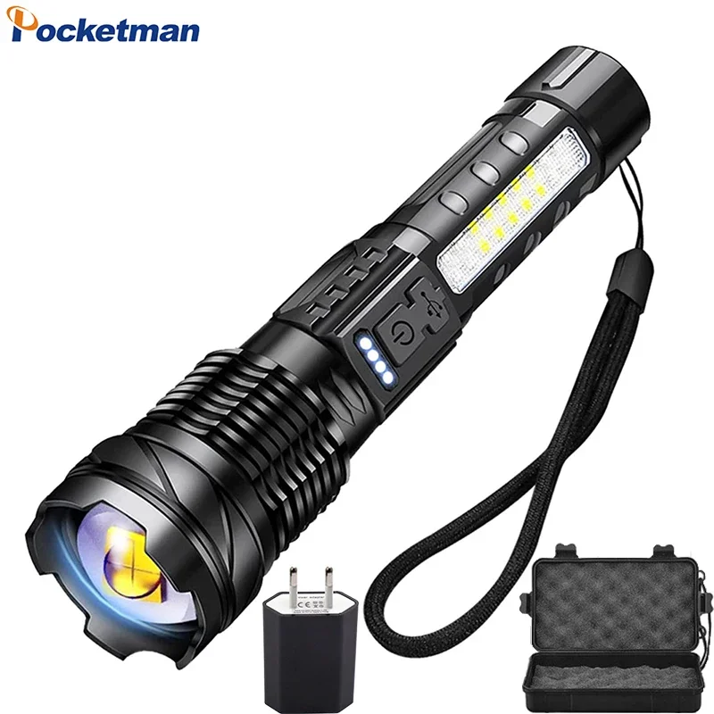 

Powerful LED Flashlight 7 Lighting Modes USB Rechargeable Flashlights Waterproof Zoom Torch Tactical Flashlight with Battery