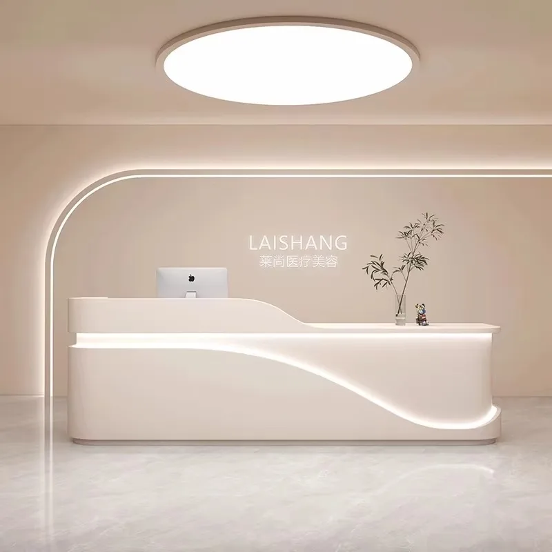 

White Front Desk Reception Counter Hotels Clinic L Shaped Reception Desks Modern Beauty Salon Mostrador Recepcion Furniture