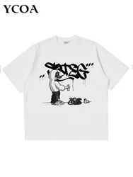 Men's T-shirt Oversized Tops Graphic Hip Hop Y2k Streetwear Harajuku Aesthetic Cotton Short Sleeve Tee Korean Popular Clothes