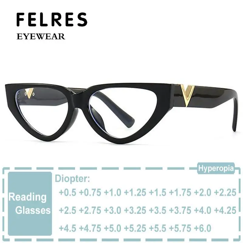 

Luxury Brand Retro Cat Eye V letters Farsightedness Glasses Designer Reading Eyeglasses Presbyopia Eyeglasses Optical Magnifier