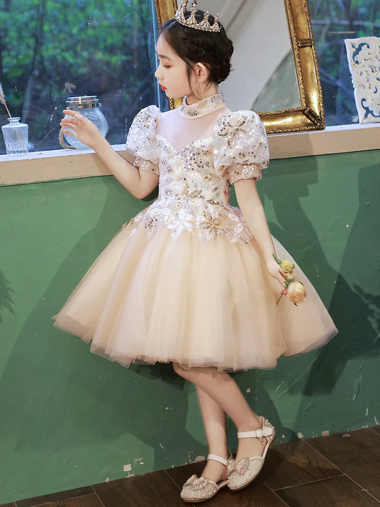 Children Formal Luxury Pageant Dress for Toddler Girls Sequins and Tulle Short Evening Gowns Elegant Weddings Kids Party Dresses