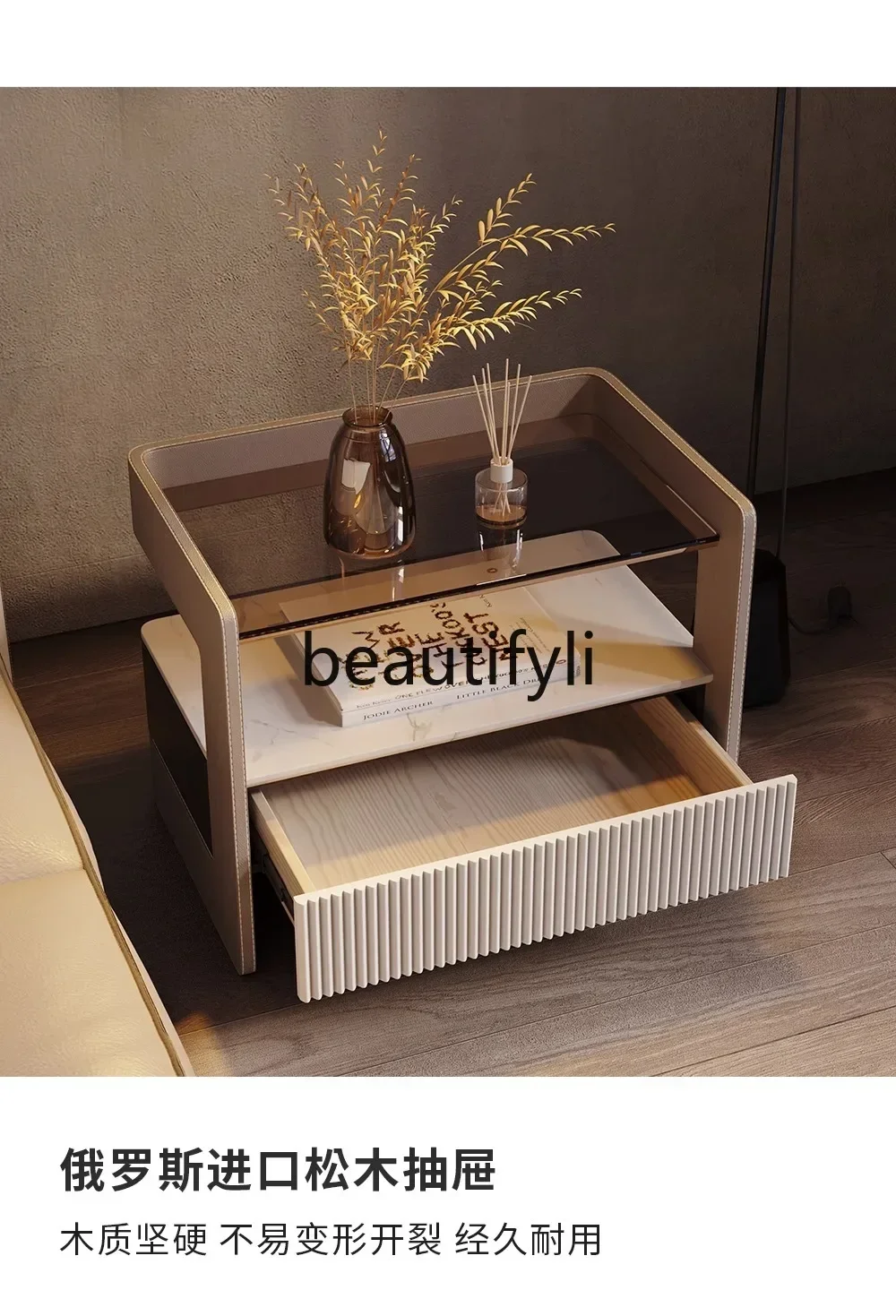 

Italian minimalist modern bedside table bedroom modern intelligent wireless charging bedside table light luxury