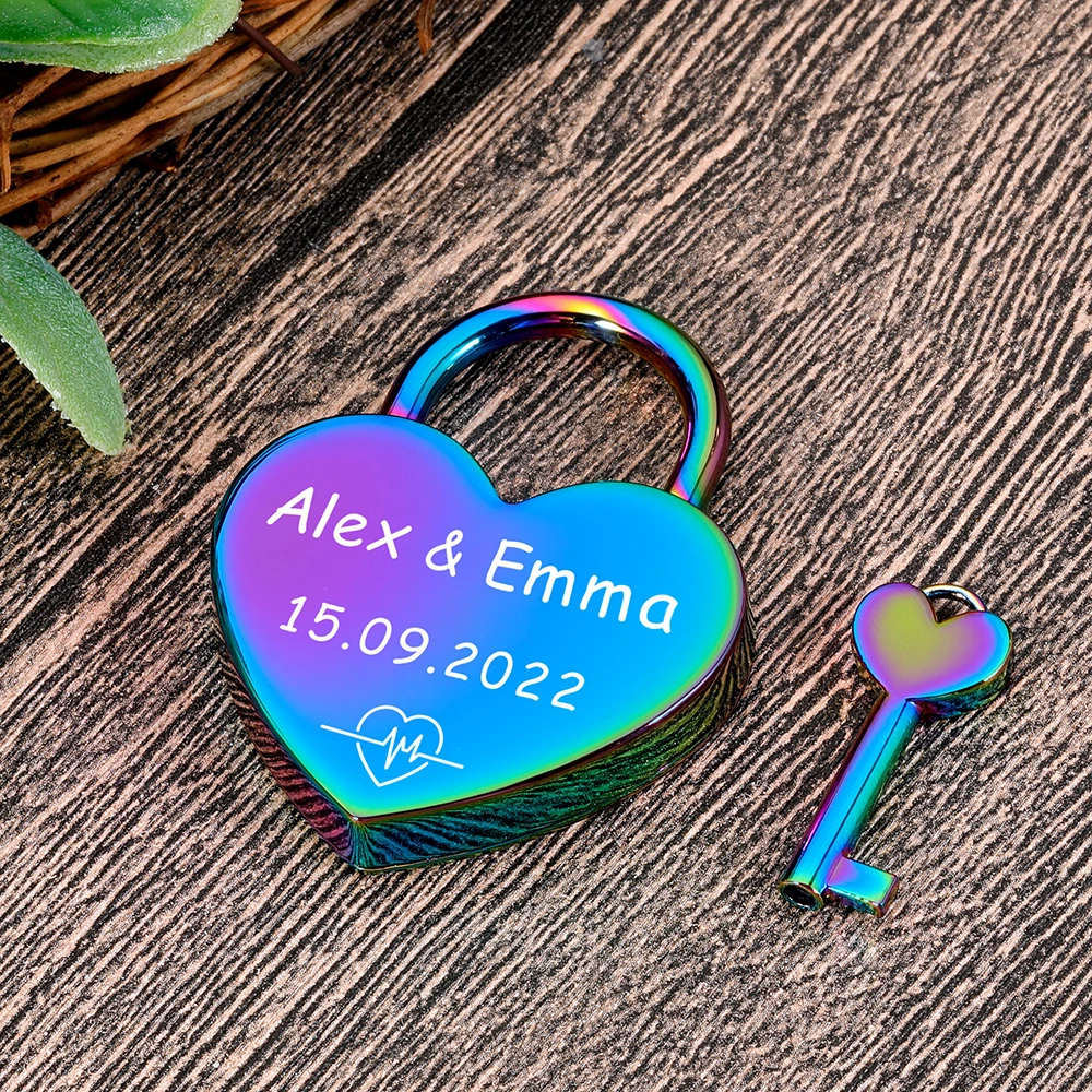 

Personalized Rainbow Padlock Engraved Couple Love Lock Valentine's Day Gift for Him Her Boyfriend Wedding Anniversary Heart Lock