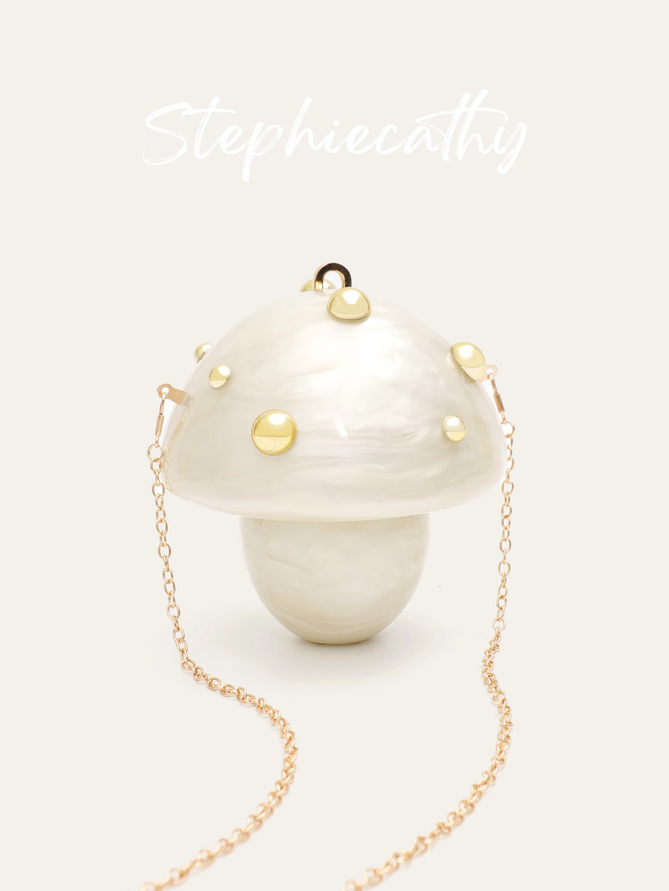 

SC Women’s Luxury Acrylic Evening Bag Fashionable Metal Studs Decoration Mushroom Shaped Clutch Short& Long Chain Handbag Purse