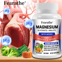 Magnesium Glycinate & Malate Complex, Vitamin D3, Max Absorption - for Bone Heart Sleep Nerve Muscle 120 Veggie Capsules