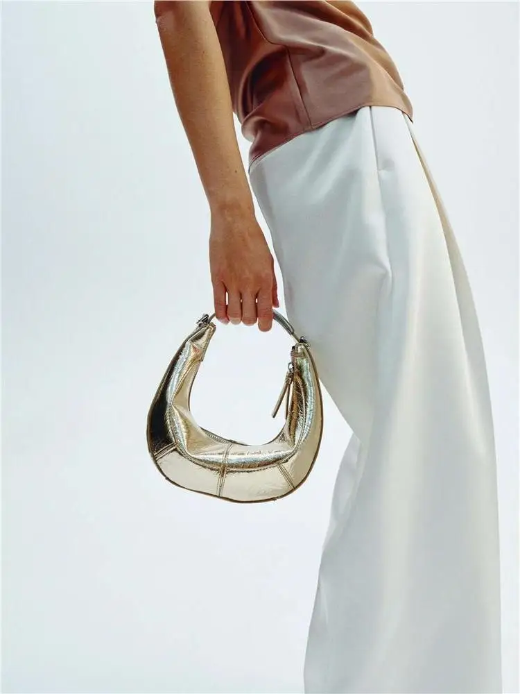 

New 2025 Summer Fashion Gold Metal Handle Oval Shape Single Shoulder Bag Crossbody Bag British Style Ladies Handbag