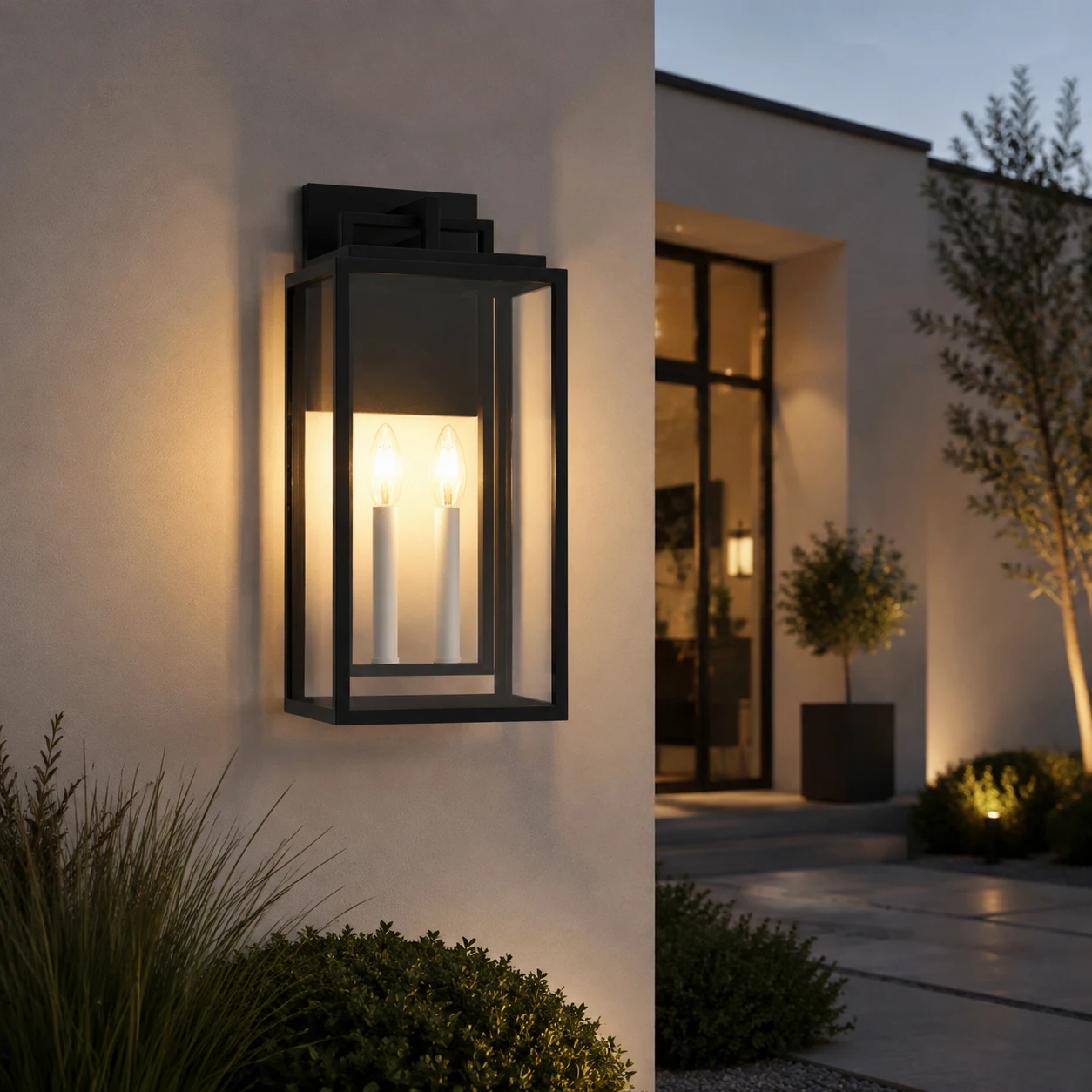 2 - Light 18'' H Black and White E12 Base Outdoor Wall Light with Clear Tempered Glass(not included bulbs)