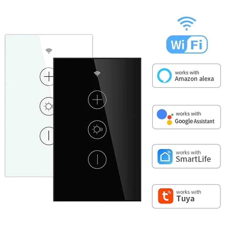 Tuya WiFi Smart Life LED Dimmer Switch, EUA, Controle Remoto, Aplicativo Smart Life, Alexa, Google Home