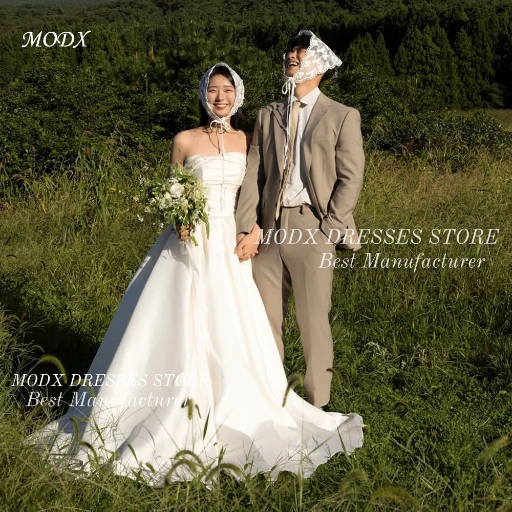 

Простое атласное корейское свадебное платье без бретелек MODX, длиной в пол, для фотосессий, на заказ, Vestidos Novias Boda, для женщин