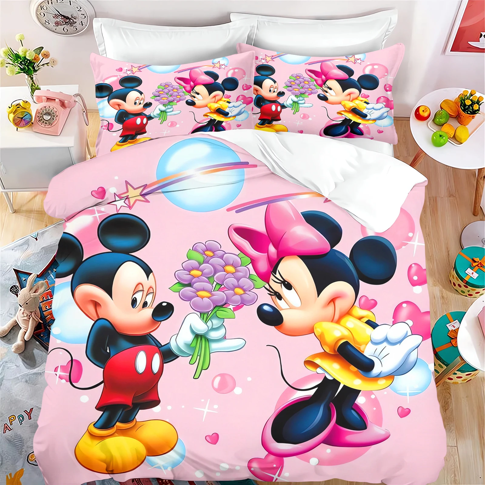 

Mickey Mouse Cartoon Duvet Cover Set For Children, Minnie Anime, Bedroom Comforter, King Size Quilt, Cute Printed, 3d Bedding