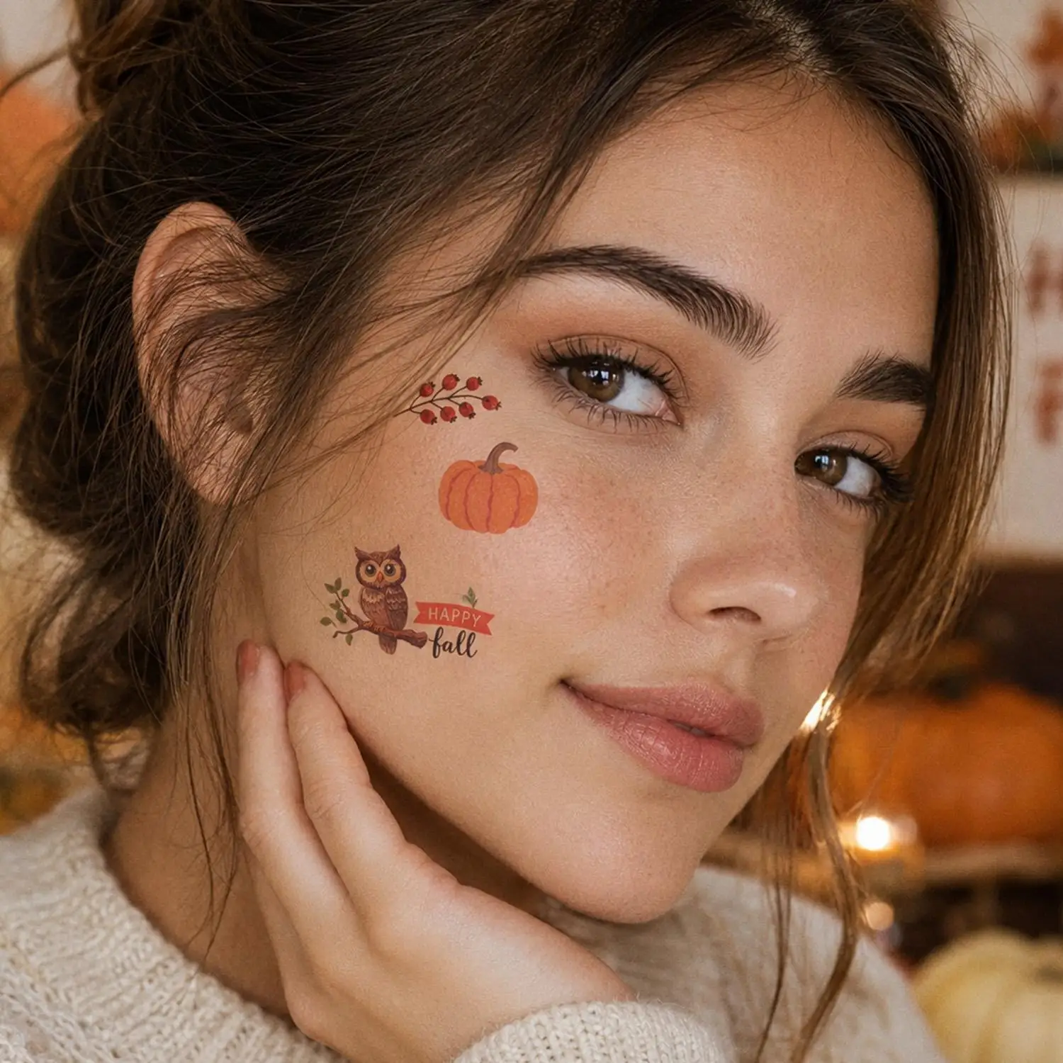 Thanksgiving Temporary Tattoos Autumn Harvest Tattoos Waterproof Arm Hands Body Stickers Lasting Cartoon Festive Dressing Decals