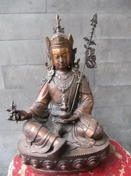 

33CM 13'' Tibet Buddhism Pure Red Bronze Carved Padmasambhava Master Buddha Statue