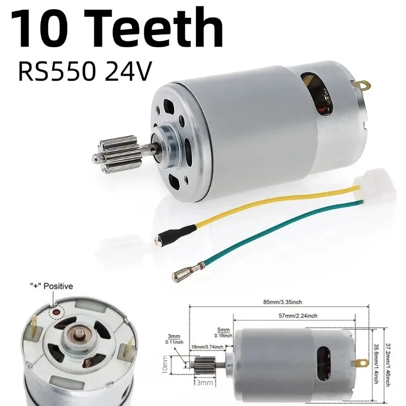 

RS550 24V 200W DC Motor with 10-Teeth Gear for Kids Ride On Car, Replacement Part for Children Electric Toy SUV