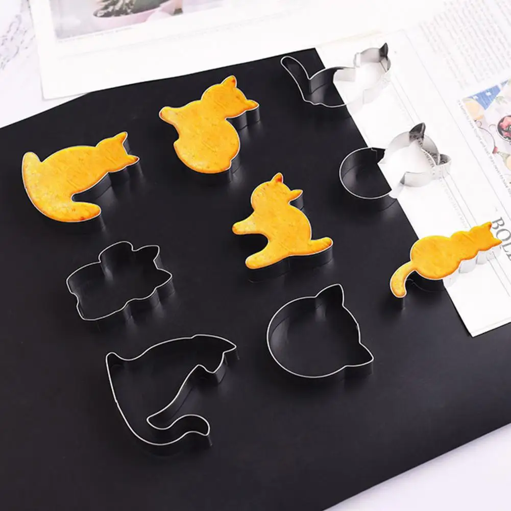 9Pcs/Set Cookie Mold Stainless Steel Cat Shaped Cutters Dough Fudge Sandwiches Mold Multi-purpose Baking Tools