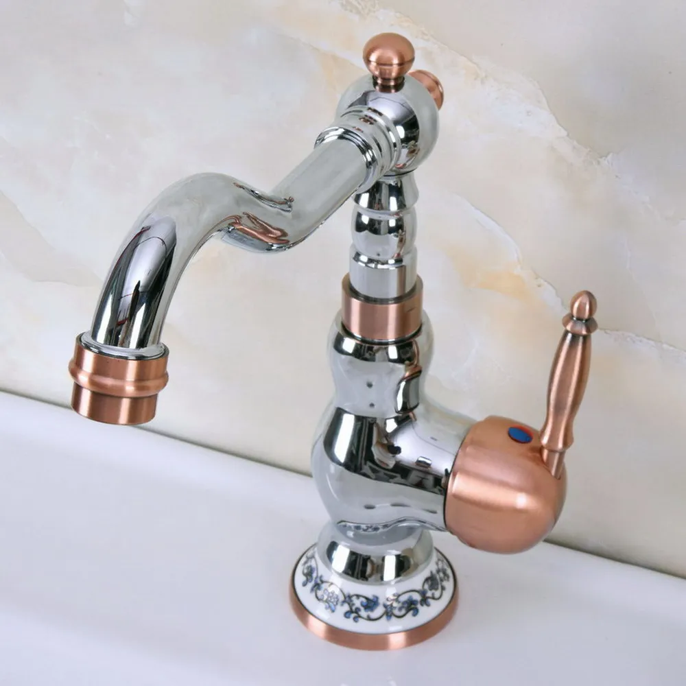 

Chrome Red Copper Bathroom Kitchen Basin Sink Faucet Mixer Tap Swivel Spout Single Handle One Hole Deck Mounted tnf905