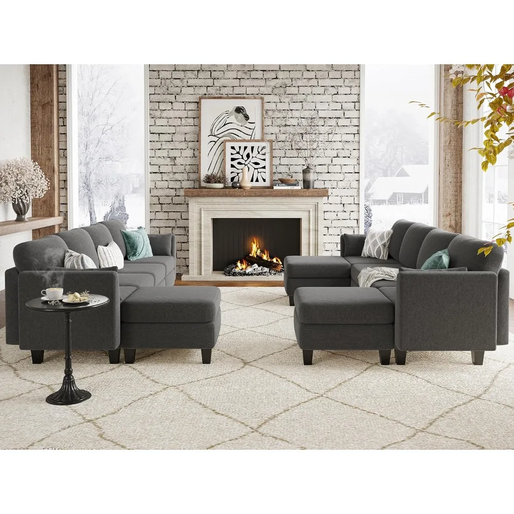 

modular sectional sofa, convertible u shaped sofa couch with high density memory foam, 6 seat comfy modular sofa couch for