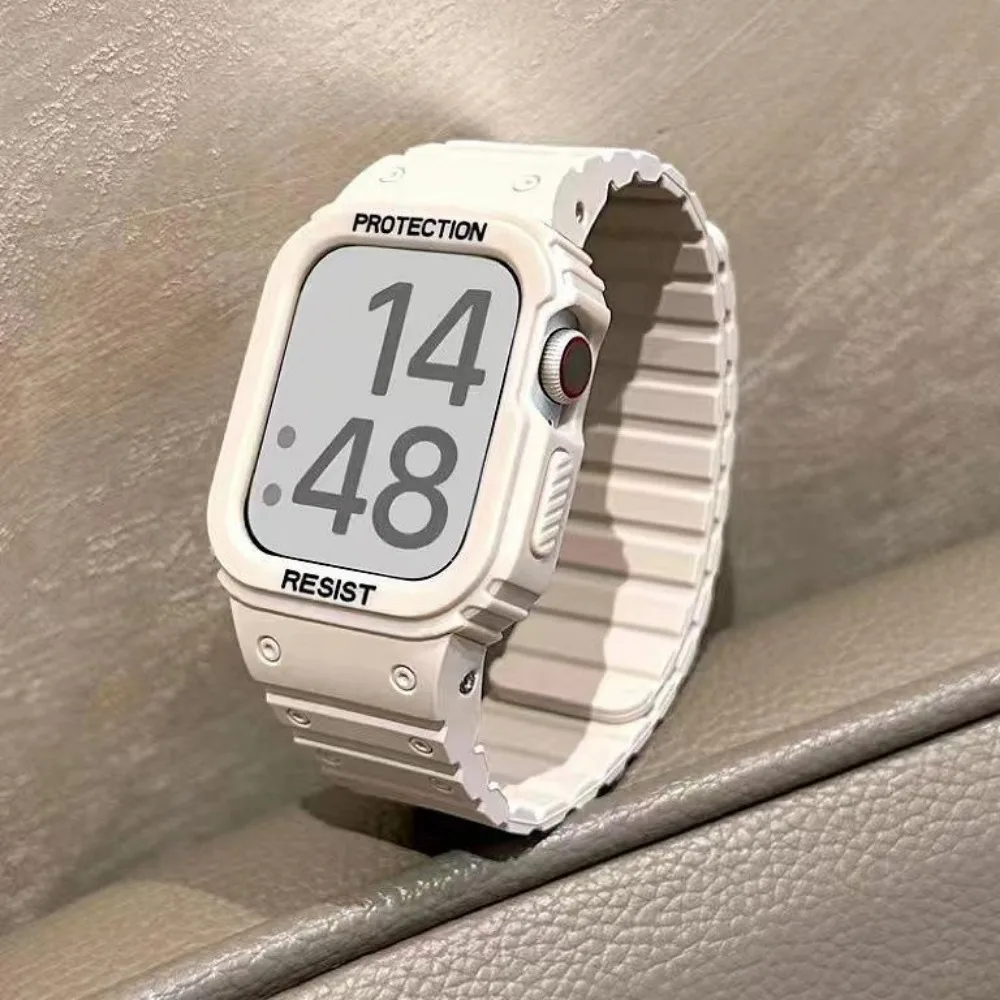 Case+Strap for Apple Watch 45mm 44mm 49mm 42mm 38mm 41mm40mm Magnetic Silicone Wristband iWatch Series Ultra 9 8 7 6 5 3 SE Band