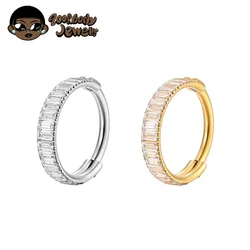 ASTM F136 Titanium Piercing Earrings Zircon Clicker Septum Nose Ring Conch Cartilage Tragus Helix Ear Piercing Body Jewelry 16G