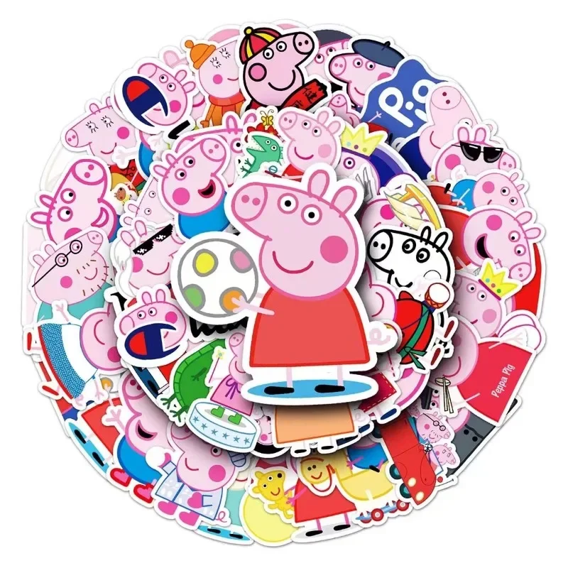 52pcs/set Peppa Pig Stickers Cute Pigs Cartoon Mobile Phone Water Cup Notebook Suitcase Waterproof Decorative Graffiti Sticker