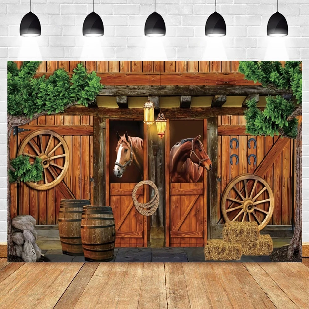 Cowboy Horse Theme Backdrop for Boys Western Cowgirl Birthday Party Flower Saddle Kids Portrait Photography Background Props