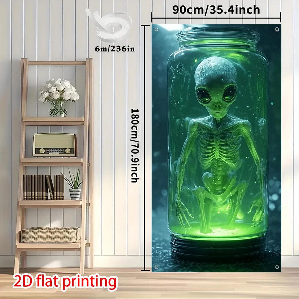 Ein 2D-Banner mit Alien-Motiven bedruckt. Geeignet für Wohnzimmer, Schlafzimmer und Aktivitäten im Innen- und Außenbereich. – Detail 1