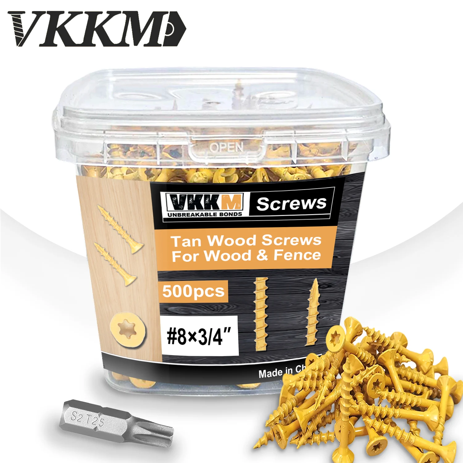 

VKKM 500 Pieces of 3/4 Inch Deck Screws, Wood Screws #8* 3/4, Epoxy Resin Coating, Including T25 Star Drill Bit, Yellow.