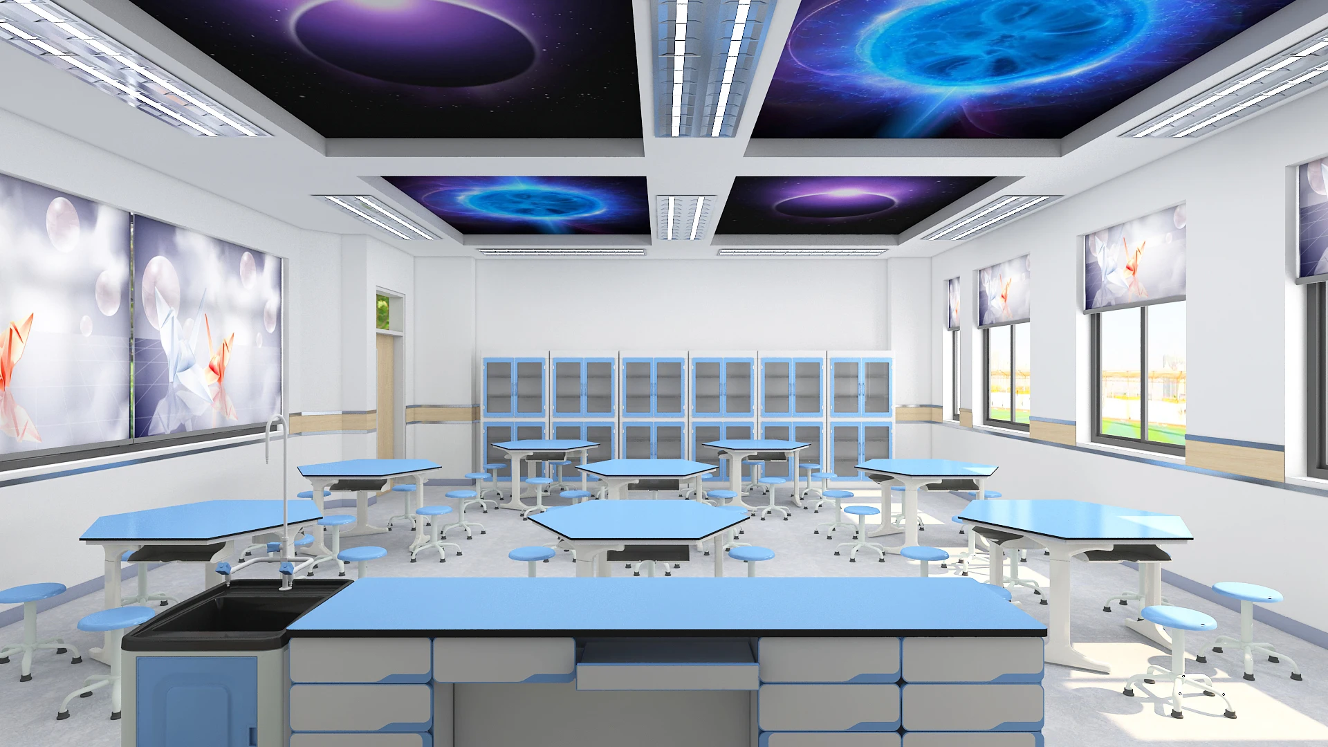 خزانة تخزين المواد الكيميائية المختبرية PP خزانة البولي بروبيلين البلاستيكية مع باب زجاجي للمدرسة