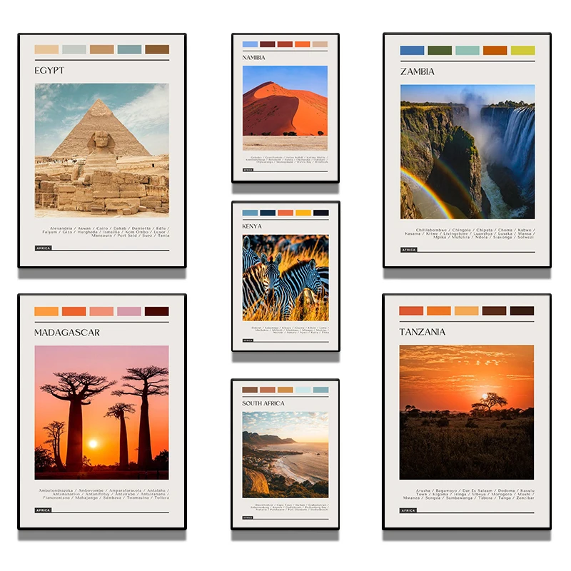 Africa City Travel Posters Famous City Desert Madagascar Pyramid Prints Canvas Painting Wall Art Pictures Home Living Room Decor