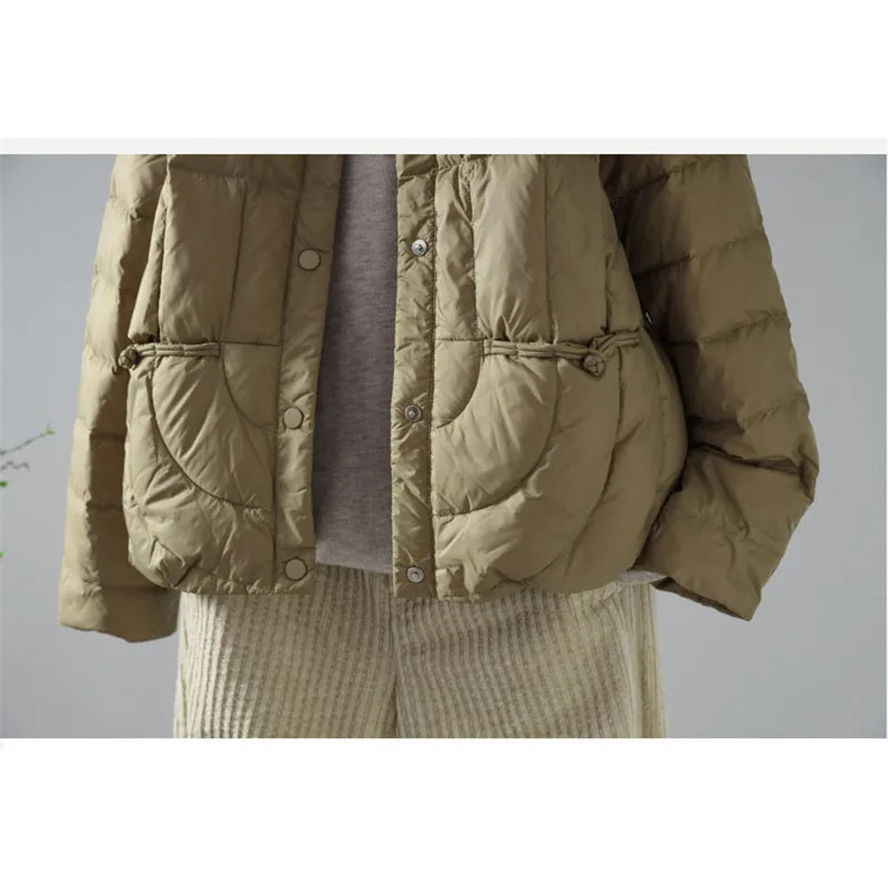 2023 Autumn Winter Women Single-breasted Frog Down Coat Warm Light White Duck Down Jacket Female Bigsize Puffer Parkas Outwears