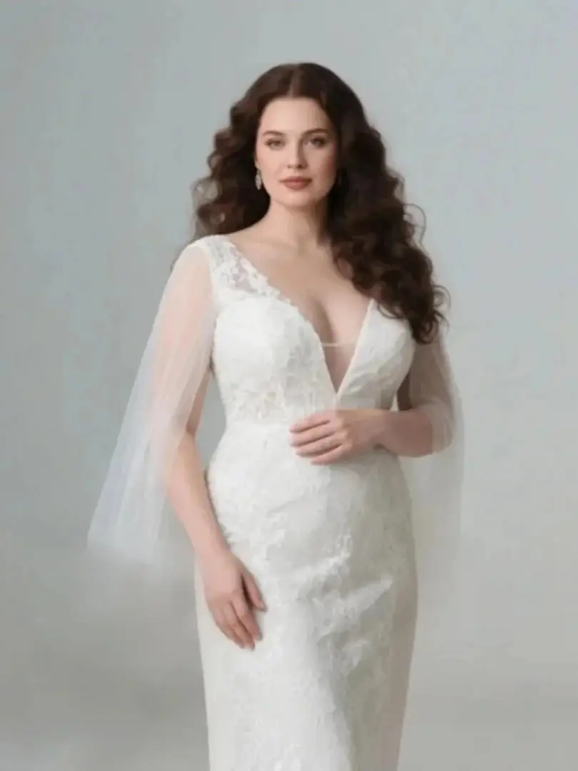 

Elegant Mermaid Wedding Dress V Neck 3/4 Length Sleeve Tull Lace Applique Sweep Train Plus Size Bridal Gown 2025 free customized