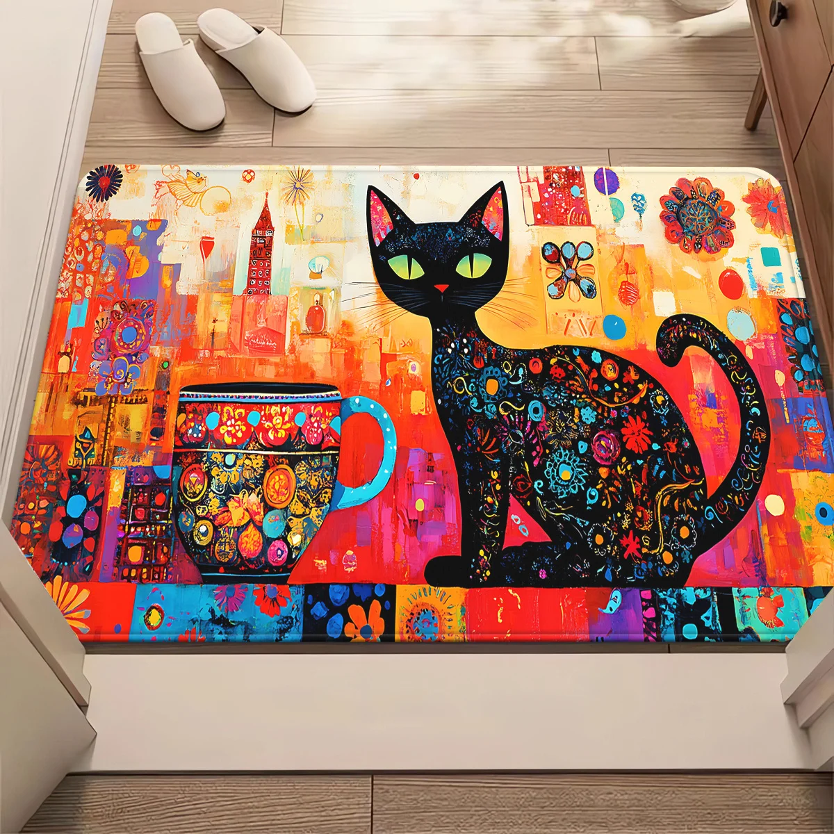 Alfombra de suelo con diseño de gatitos, lavable a máquina, adecuada para uso en exteriores, entrada, baño, dormitorio, alfombra con estampado de patas coloridas