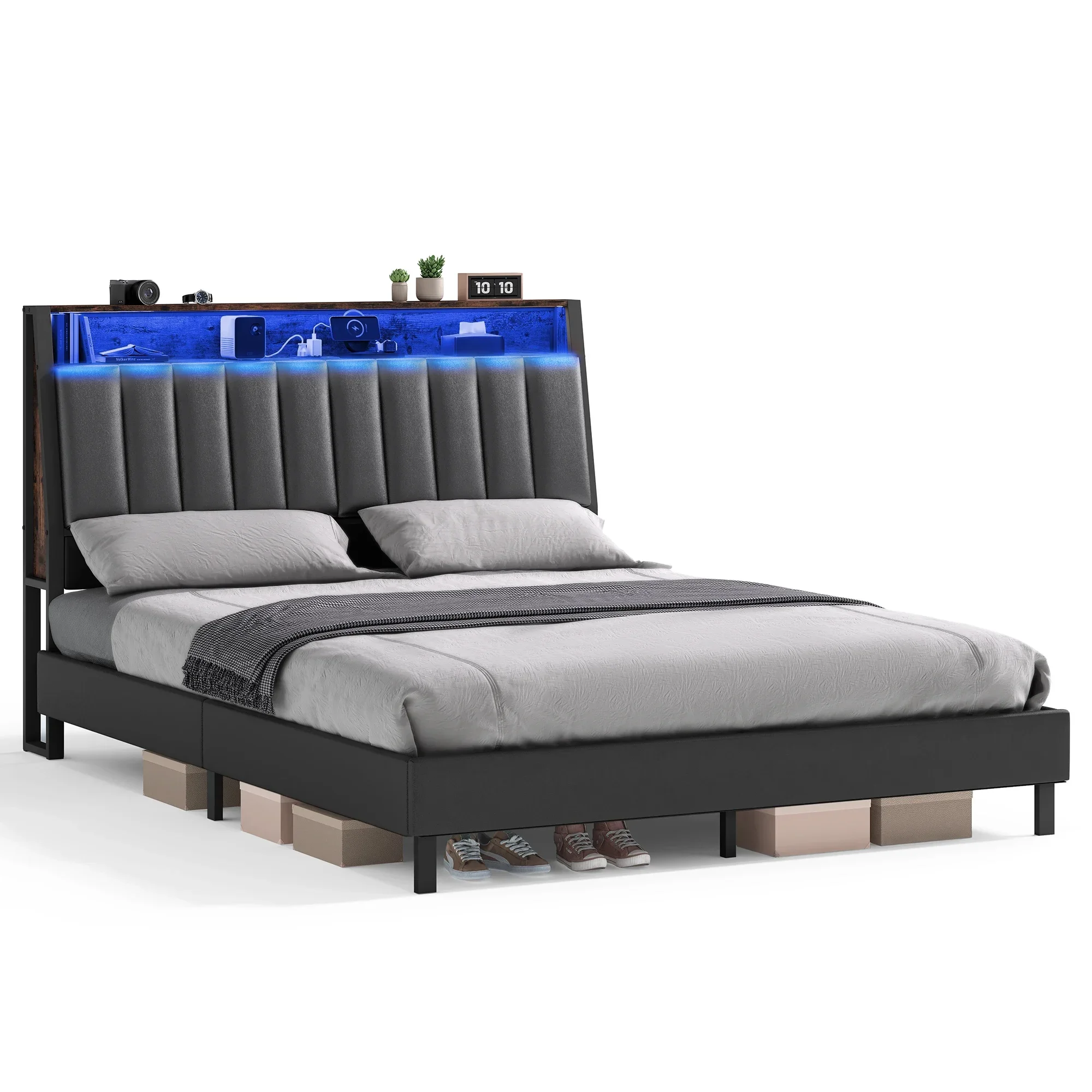 'queen size bed frame with storage drawers and led lights queen bed frame and headboard