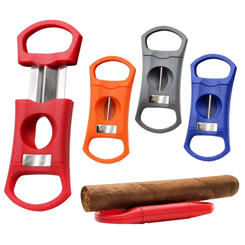 

Portable V-Shape Cigar Cutter with Metal Blade, Plastic Scissors Design for Precise Cutting