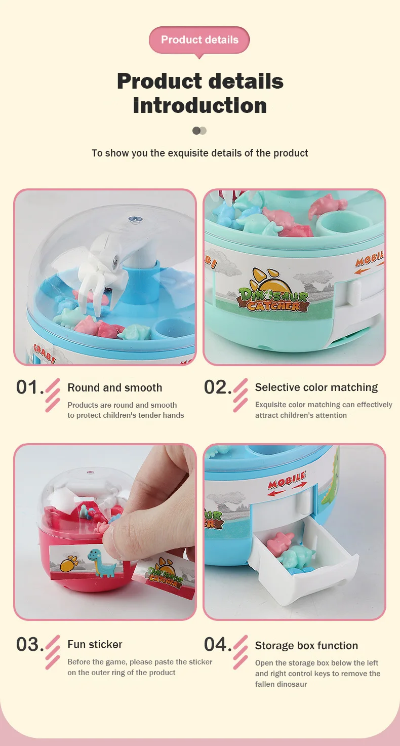 Doll Machine Mini Dinosaur Claw Catch Toy Children's Crane Grab Machines Happy Egg Twist Machine Interactive Toys for Girls Boys