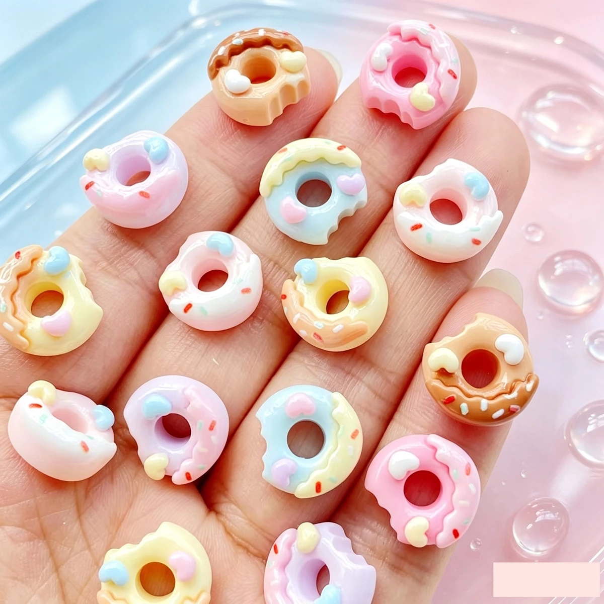 32pcs Resin 3D Colorful Donut Candy Flatback Cabochon Simulation Foods Scrapbook DIY Bow Embellishments Figurines Crafts