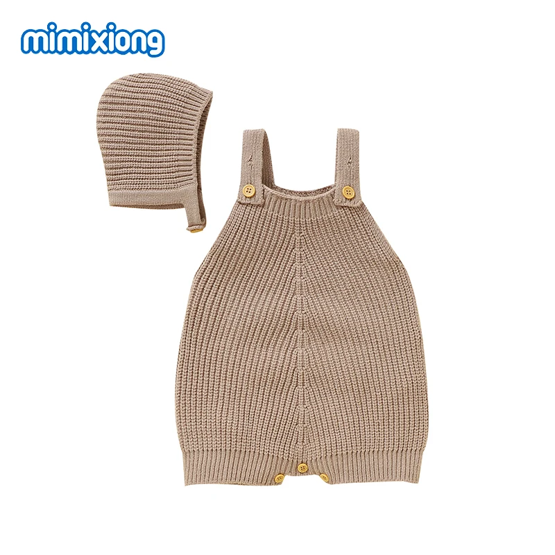 Baby Rompers Clothes Camel Sleeveless Knit Newborn Boys Girls Jumpsuits Hats Outfits Set 2pcs Infant Unisex Jumpsuits 0-18m Wear