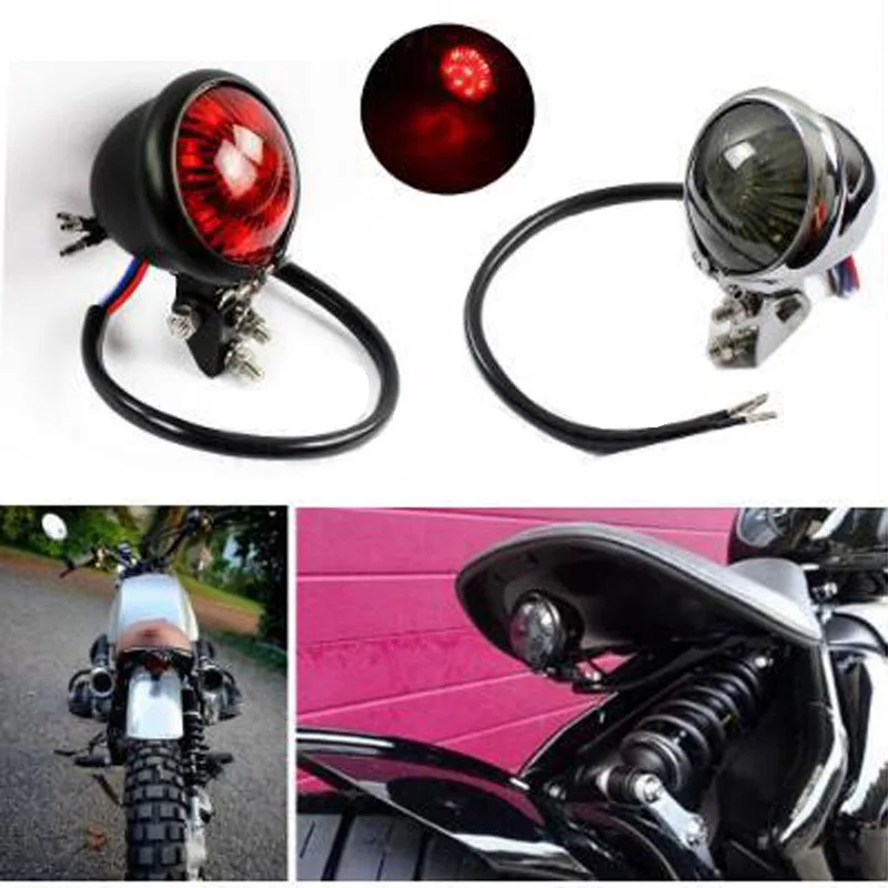 1pcs Motorcycle accessories Retro Modified LED taillights Cruise metal brake lights Running lights Round taillights