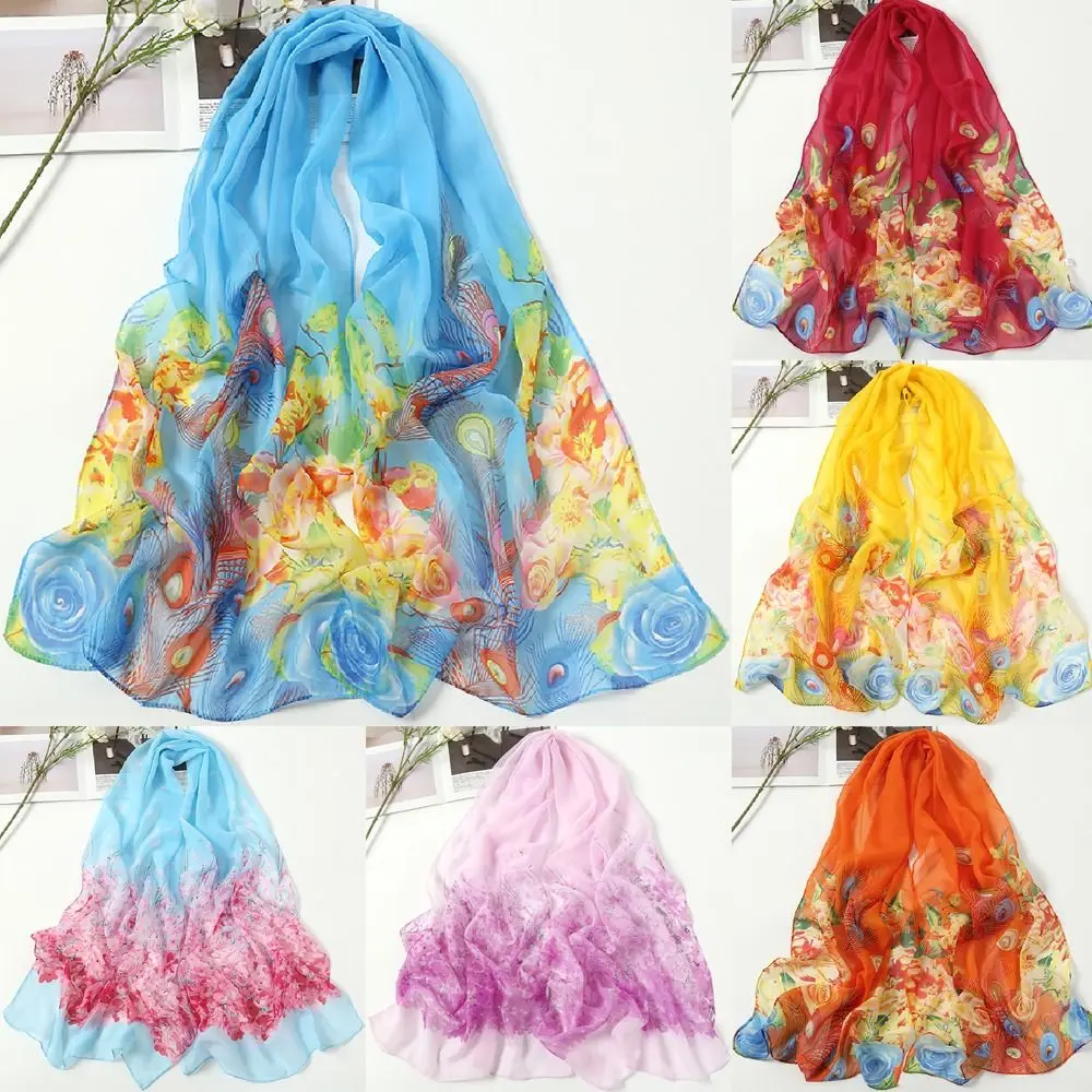 

New Floral Printing Chiffon Scarf Soft Long Sunscreen Shawl Thin Wrap Hijab