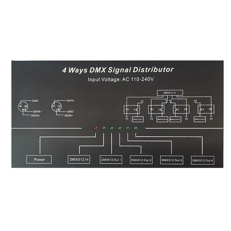 DMX512 Amplifier Splitter DMX512 Signal Repeater 1CH DMX121 4CH 4 Output Ports DMX124 Signal Distributor, AC100V-240V