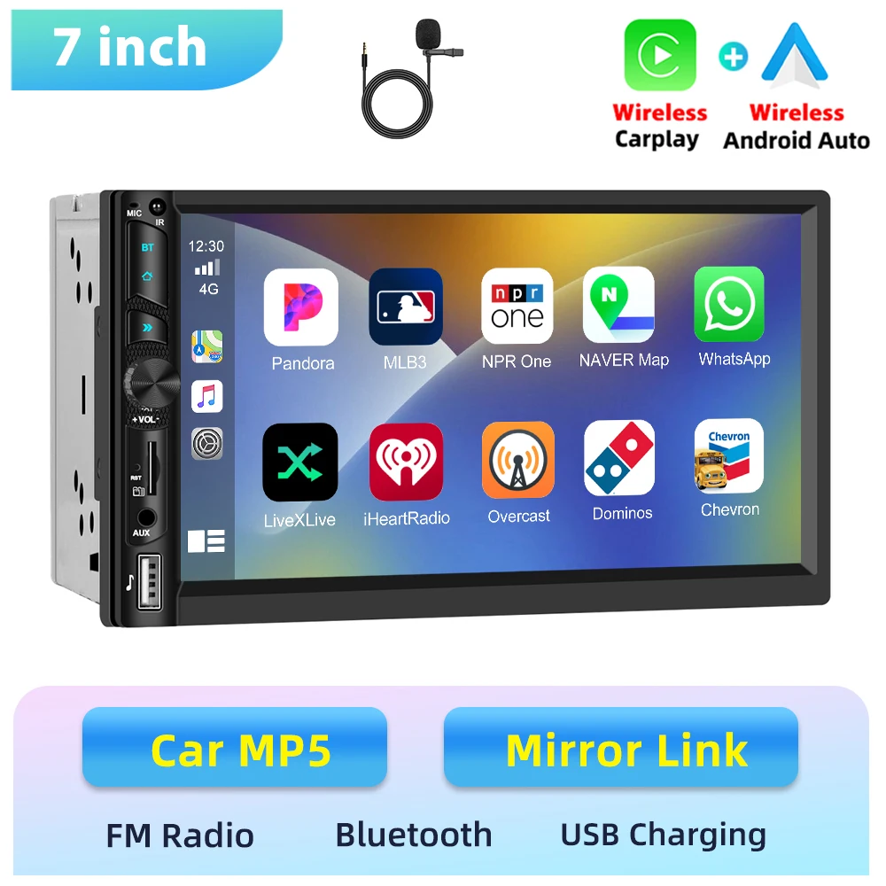 Podofo 2 Din autoradio draadloze Carplay Android Auto achteruitrijcamera 7 inch auto multimediaspeler MP5 BT FM/RDS stereo