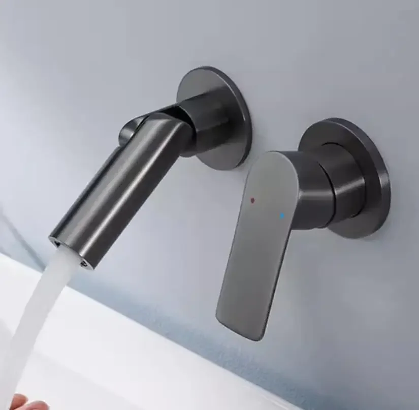 Matte Black folding Spout Basin Faucet Wall Mounted Bathroom Hot & Cold Water Mixer Tap Concealed Install Washing Crane Faucets