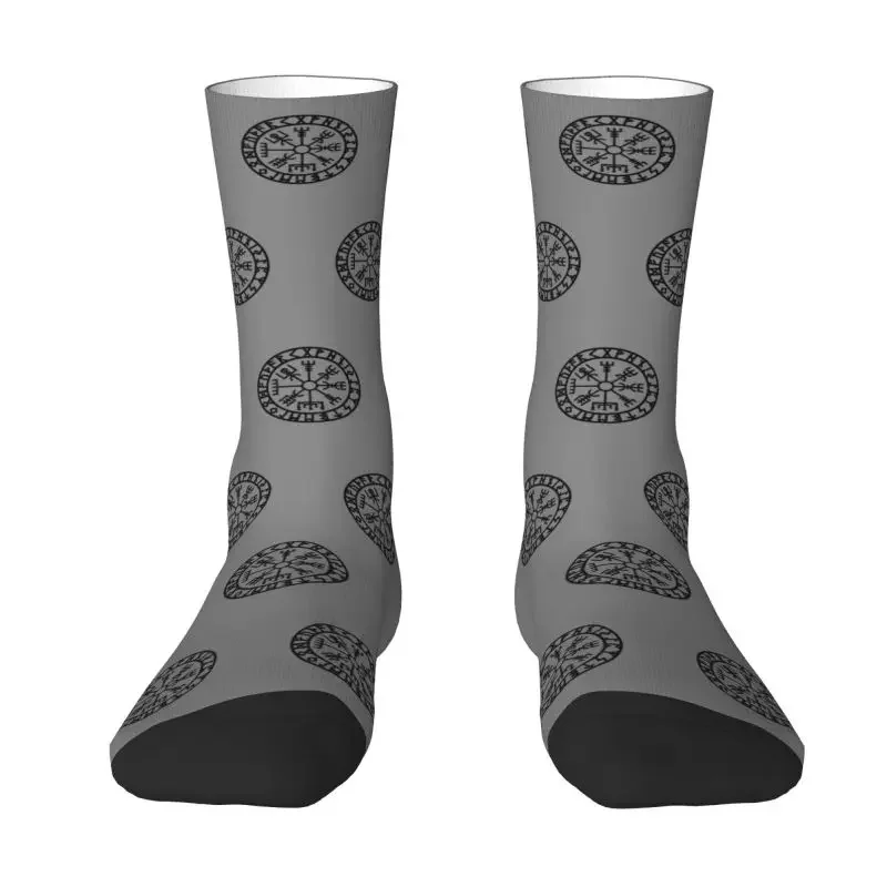 Vegvisir Futhark Runes Men's Crew Socks Unisex Novelty 3D Printing Valhalla Compass Dress Socks