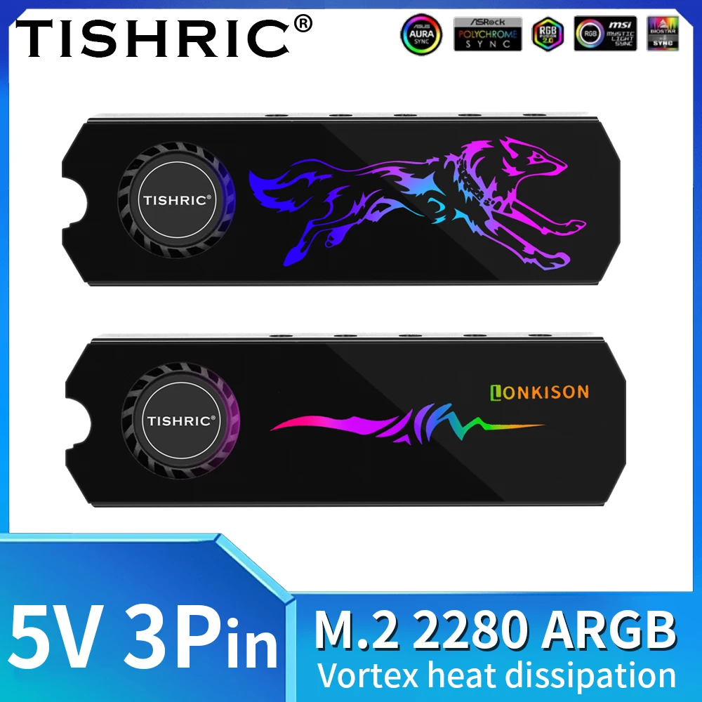TISHRIC M2 SSD 2280 Radiator Aluminum 5V 3Pin ARGB Turbine Cooling Fan NVME NGFF Hard Disk Heatsink Cooler With Conductive Pad