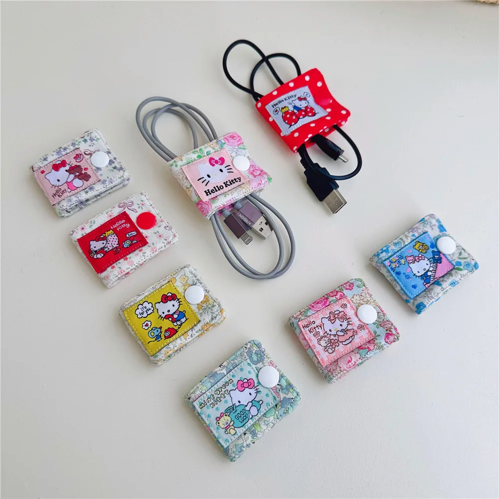 Sanrio зажим для зарядного кабеля, держатель для карт, организация ваших принадлежностей, тканевый кабель для передачи данных Hello Kitty, подарок для девочек
